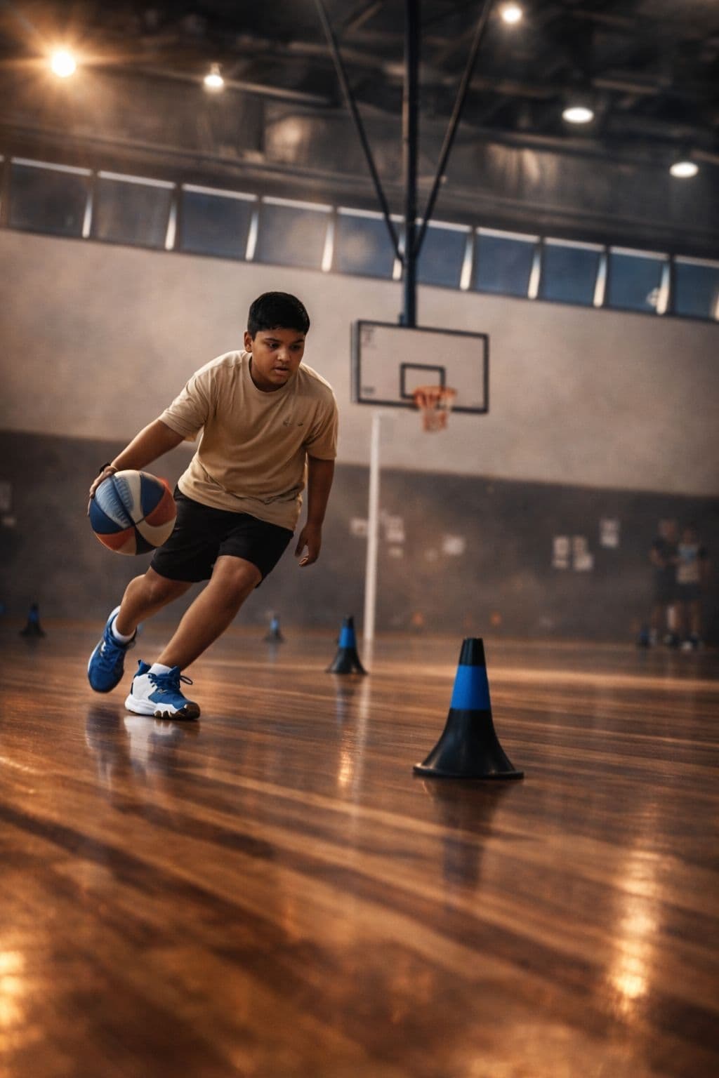 Player running agility drills with a basketball